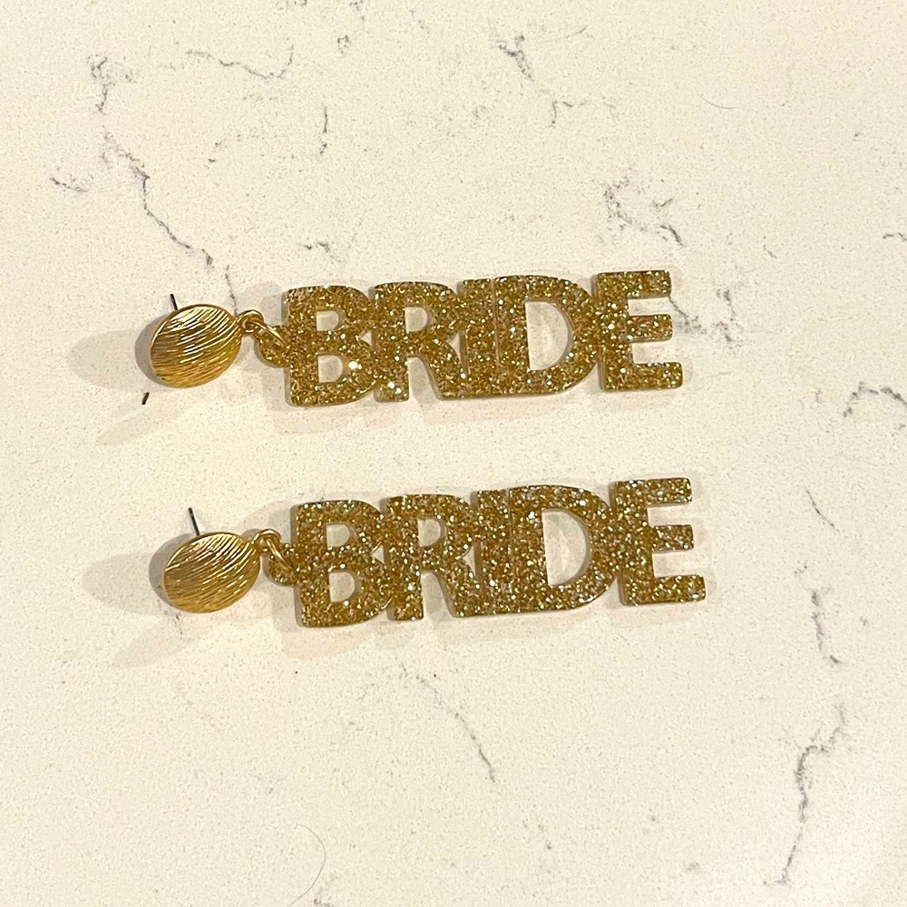 Bride gold sparkly dangle ear rings‎ bridal shower earrings large size